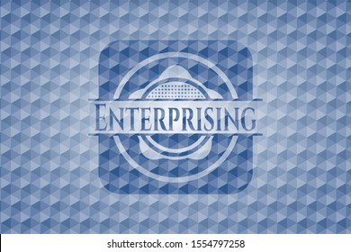 Enterprising blue badge with geometric background. Vector Illustration. Detailed.