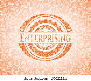 Enterprising orange mosaic emblem with background