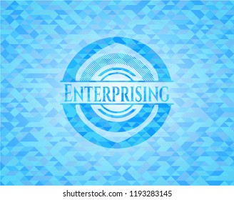 Enterprising sky blue emblem with mosaic background