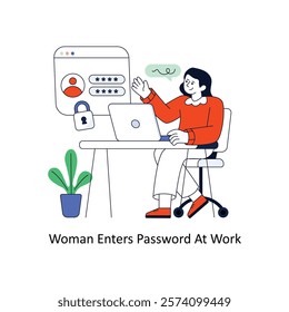 Enters Password At Work Flat Style Design Vector illustration. Stock illustration