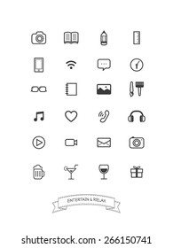 entertain and relax outline icon set, vector