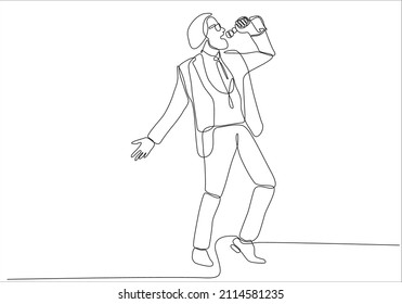 The entertainer. elegant talking man holding microphone- continuous line drawing
