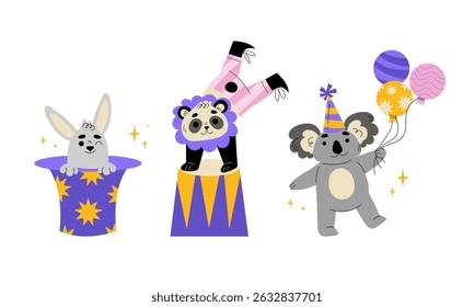 An entertaining array of Circus Animals skillfully Performing Tricks with Colorful Balloons