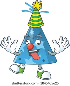 entertaining Clown blue party hat caricature character design style. Vector illustration