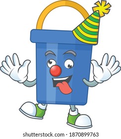 entertaining Clown blue sand bucket caricature character design style. Vector illustration