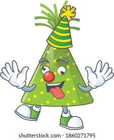 entertaining Clown green party hat caricature character design style. Vector illustration