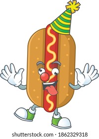 entertaining Clown hotdog caricature character design style. Vector illustration