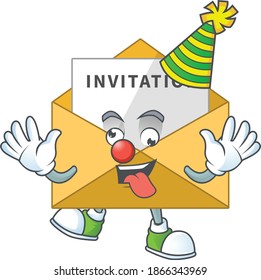 entertaining Clown invitation message caricature character design style. Vector illustration