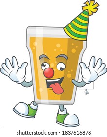 entertaining Clown mug of beer caricature character design style. Vector illustration