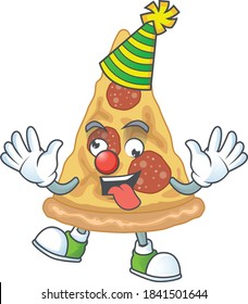 entertaining Clown slice of pizza caricature character design style. Vector illustration