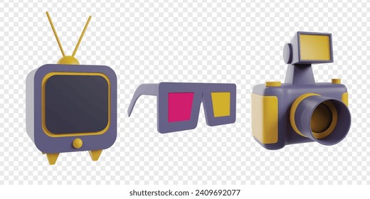 Entertainment 3d icons render clipart. Suitable for landing page or social media icons