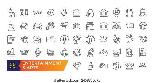 Entertainment and Arts icon set. Modern icon set with editable stroke collection.