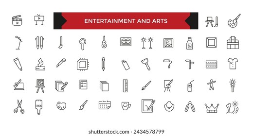 Entertainment and Arts icons. hobby, entertainment, lifestyle line icons. Collection of thin outline icons.Vector illustration.