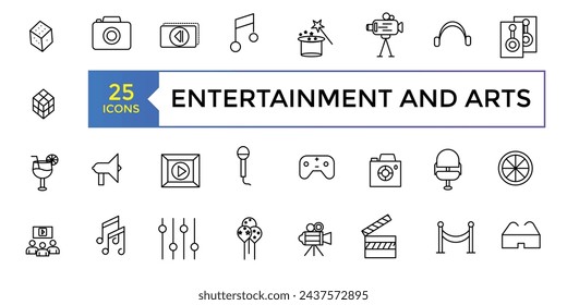 Entertainment and arts, lifestyle line icons. Collection of thin outline icons. Culture and Creative Fine Art Line Icons Set Element Design for Web. Vector illustration.