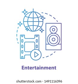 Entertainment blue concept icon. Mass media company idea thin line illustration. Show business. Leisure and pastime. Amusement industry. Vector isolated outline drawing. Editable stroke