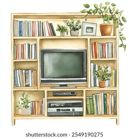 Entertainment centre watercolor clipart illustration