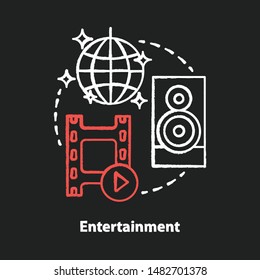 Entertainment chalk concept icon. Mass media company idea. Show business.  Leisure and pastime. Amusement industry. Entertainment distribution and manufacture. Vector isolated chalkboard illustration