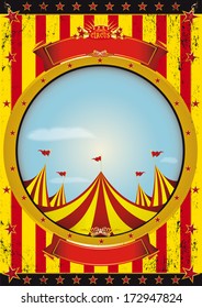 Entertainment circus poster. A circus poster with a big top and a large empty circle frame 