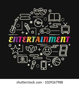 Entertainment Colorful Gradient With Line Icons Set, Vector Editable Stroke