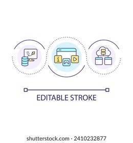 Entertainment content loop concept icon. Personal data cloud. Digital information storage abstract idea thin line illustration. Isolated outline drawing. Editable stroke. Arial font used