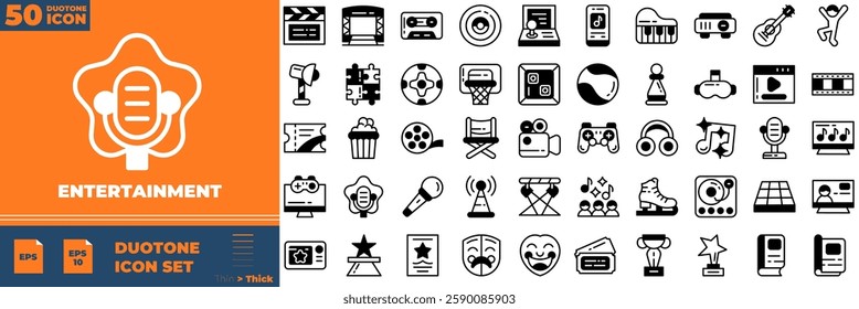 Entertainment Duotone Editable Icons set. Vector illustration in modern thin duotone style of entertainment icons: theatre, cinema, video, etc