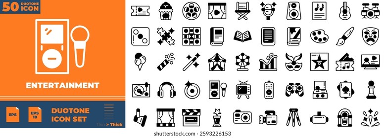 Entertainment Duotone Editable Icons set. Vector illustration in modern thin duotone style of entertainment icons: theatre, art, music, etc