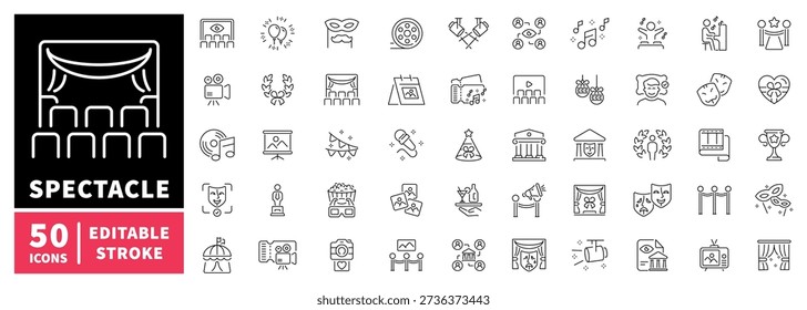 Entertainment editable line icons set. event and performance symbols