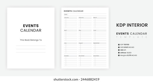 Entertainment Events Calendar Template Printable Letter Size Black and White Color Vector File Download