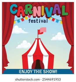 Entertainment festival banner in Brazil. Invitation to a festive circus show. Carnival party concept. Flat vector illustration.