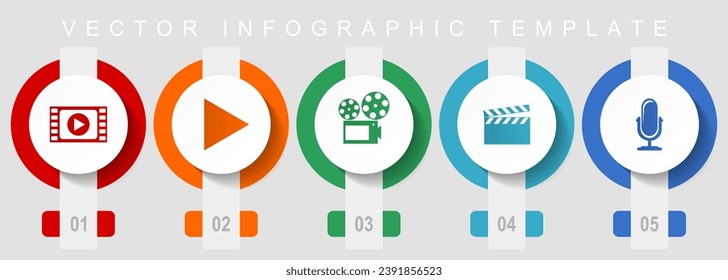 Entertainment flat design icon set, miscellaneous icons such as video, play, cinema, movie and music, vector infographic template, web buttons collection