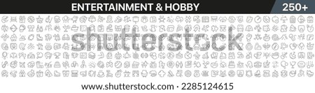 Entertainment and hobby linear icons collection. Big set of more 250 thin line icons in black. Entertainment and hobby black icons. Vector illustration ストックフォト © 