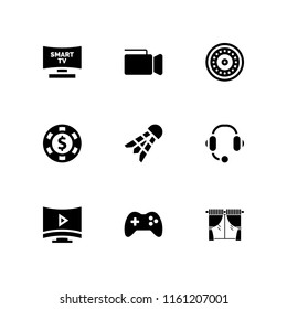 entertainment icon. 9 entertainment set with gamepad controller, badminton, smart tv and wheel vector icons for web and mobile app