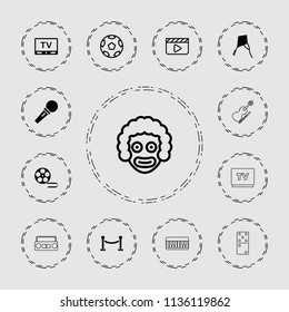 Entertainment icon. collection of 13 entertainment filled and outline icons such as tv, kite, clapper board, movie tape. editable entertainment icons for web and mobile.