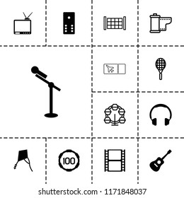Entertainment icon. collection of 13 entertainment filled and outline icons such as headphones, movie tape, fence, carousel. editable entertainment icons for web and mobile.