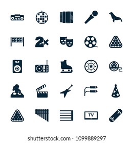 Entertainment icon. collection of 25 entertainment filled icons such as seal, casino chip, casino bet, billiards, disco ball. editable entertainment icons for web and mobile.