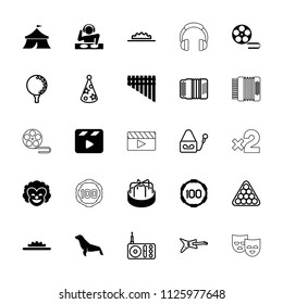 Entertainment icon. collection of 25 entertainment filled and outline icons such as seal, movie clapper, harmonica. editable entertainment icons for web and mobile.