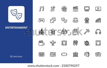 Entertainment Icon Set with line style. Perfect for UI, infographics, or social media content related to entertainment, leisure, fun, and free time.