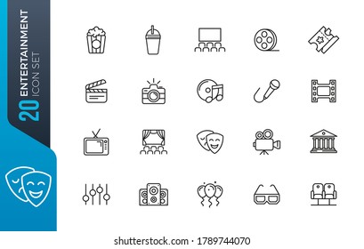 Entertainment icon set - outline icon collection, vector