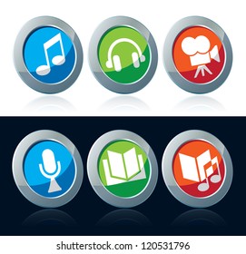 Entertainment icon set over white and black background