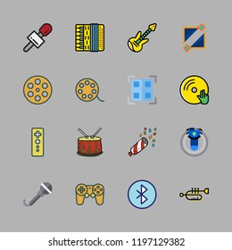 entertainment icon set. vector set about movie, game controller, microphone and electric guitar icons set.