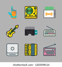 entertainment icon set. vector set about cd player, virtual reality, accordion and electric guitar icons set.