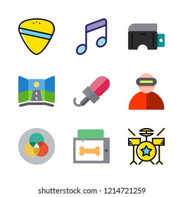 entertainment icon set. vector set about virtual reality, microphone, music and rgb icons set.