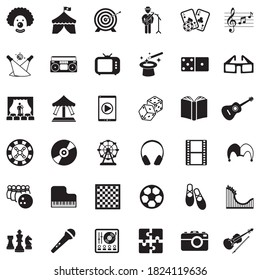 Entertainment Icons. Black Flat Design. Vector Illustration.
