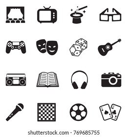 Entertainment Icons. Black Flat Design. Vector Illustration. 