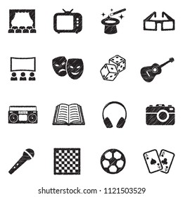 Entertainment Icons. Black Scribble Design. Vector Illustration.
