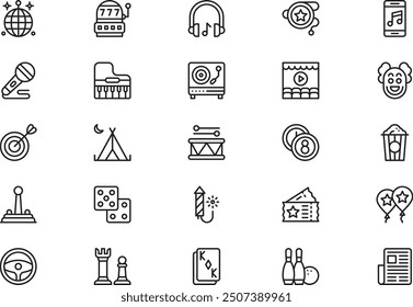 Entertainment icons collection is a vector illustration with editable stroke.