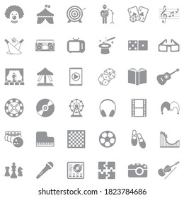 Entertainment Icons. Gray Flat Design. Vector Illustration.
