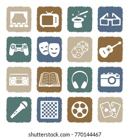 Entertainment Icons. Grunge Color Flat Design. Vector Illustration. 