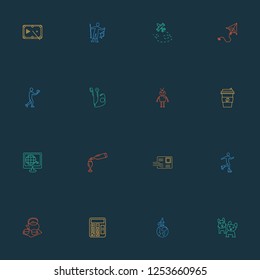 Entertainment icons line style set with robots, wine bottle, kites and other photographer elements. Isolated vector illustration entertainment icons.