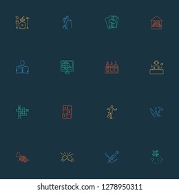 Entertainment icons line style set with internet surfing, trumpet, drums and other reading elements. Isolated vector illustration entertainment icons.